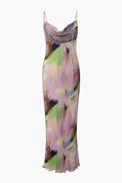 Abstract Cowl Neck Plisse Maxi Dress