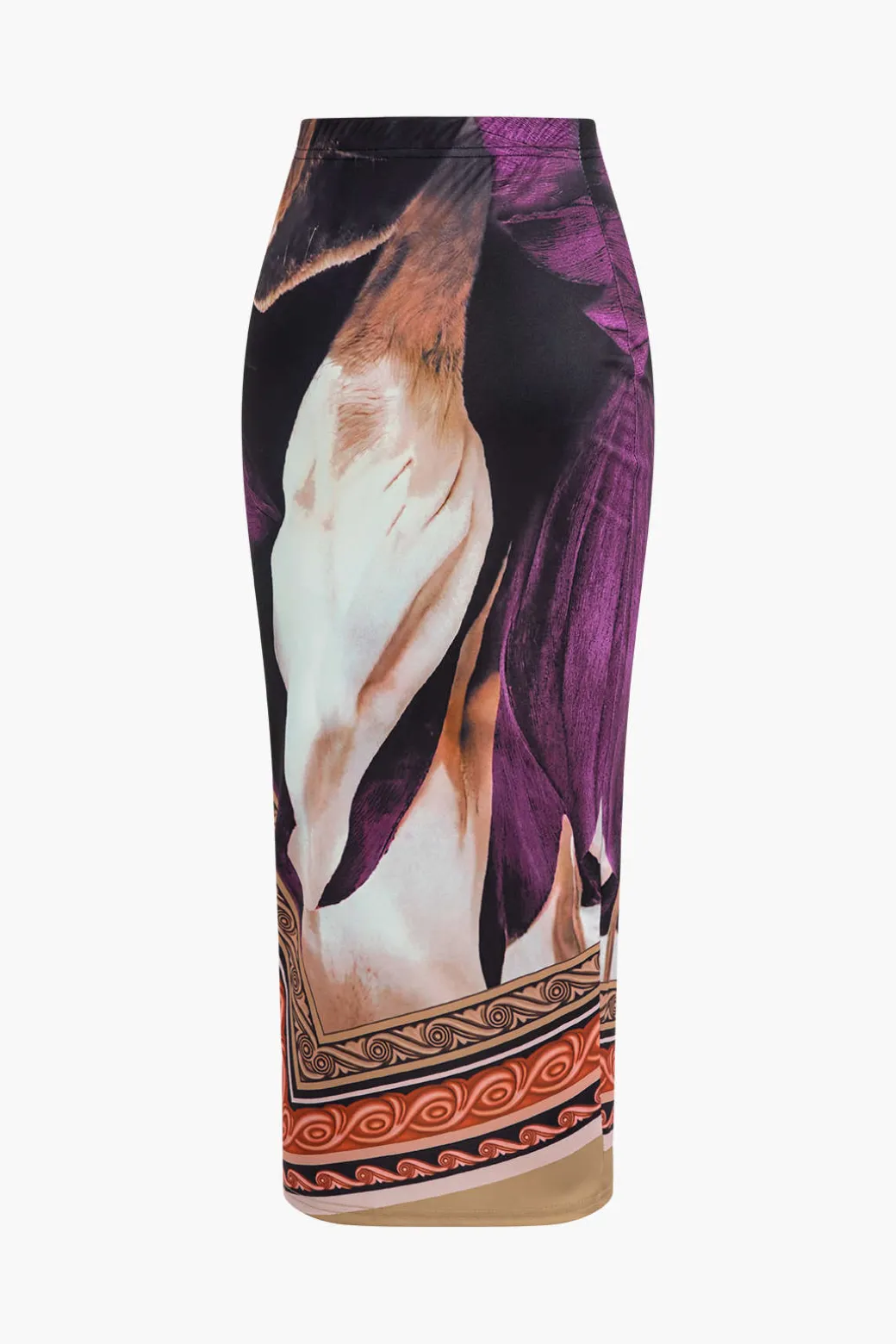 Abstract Floral Print Long Sleeve Top And Midi Skirt Set