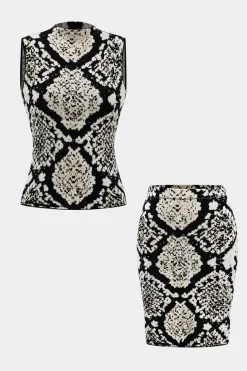 Abstract Pattern Knit Tank Top And Skirt Set