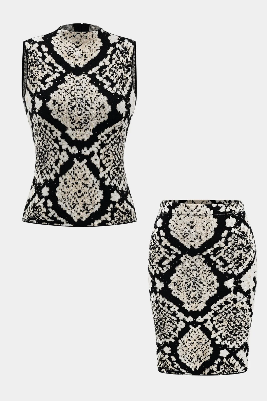 Abstract Pattern Knit Tank Top And Skirt Set