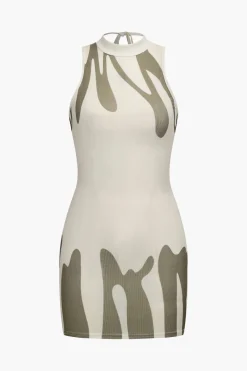 Abstract Print Backless Tie-Up Sleeveless Mini Dress