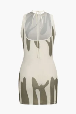 Abstract Print Backless Tie-Up Sleeveless Mini Dress