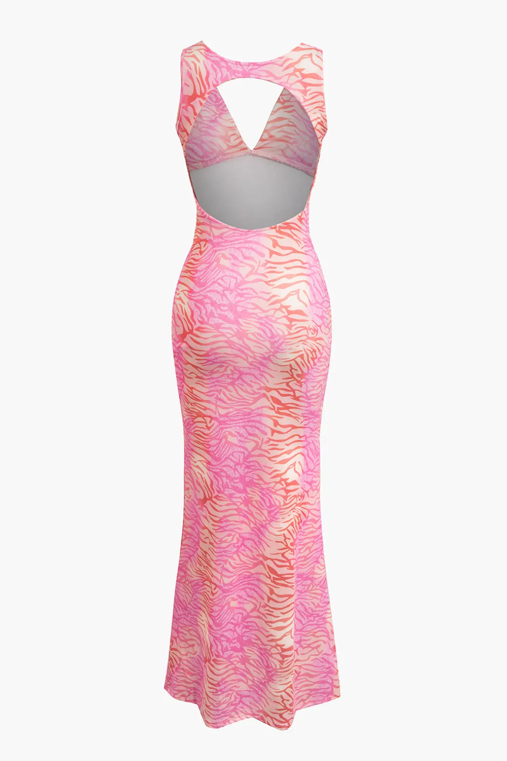 Abstract Print Backless V-neck Maxi Dress
