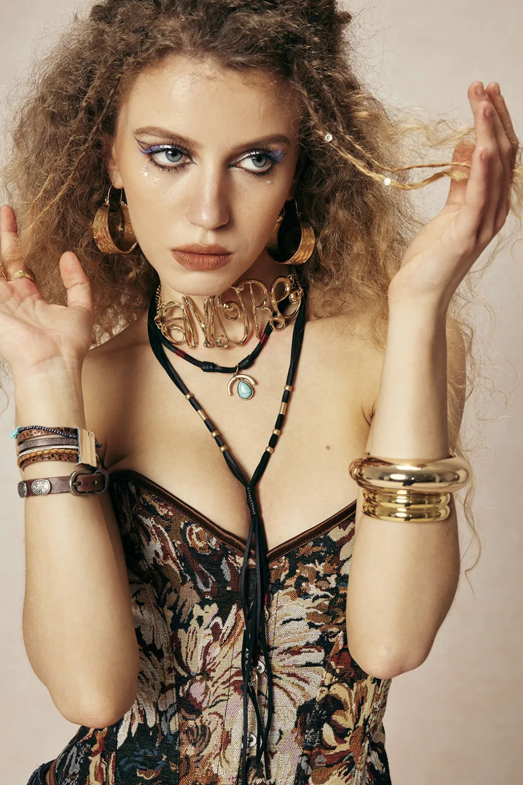 Abstract Print Braided Tie Corset Top