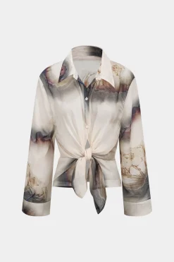 Abstract Print Chiffon Button Long-Sleeve Shirt