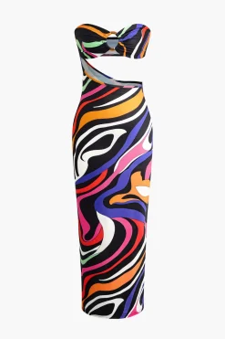 Abstract Print Cut Out Strapless Maxi Dress