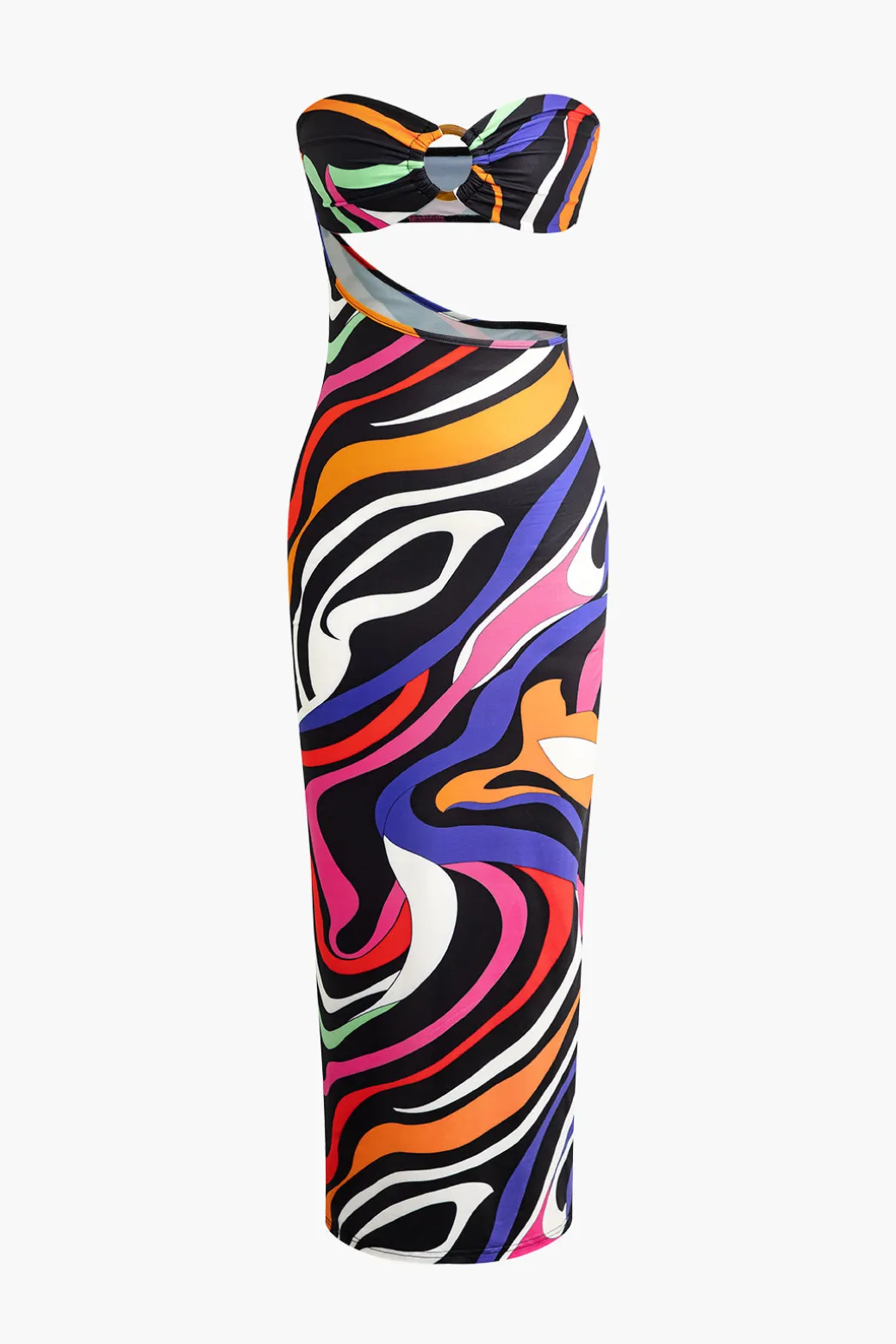 Abstract Print Cut Out Strapless Maxi Dress
