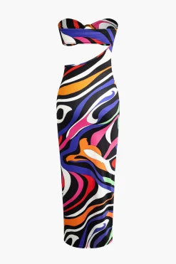 Abstract Print Cut Out Strapless Maxi Dress