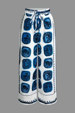 Abstract Print Drawstring Wide Leg Pants