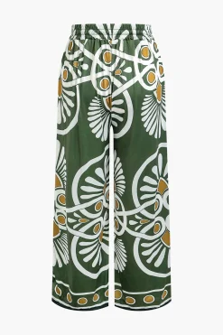 Abstract Print Drawstring Wide Leg Pants