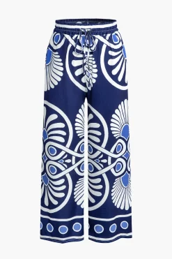 Abstract Print Drawstring Wide Leg Pants