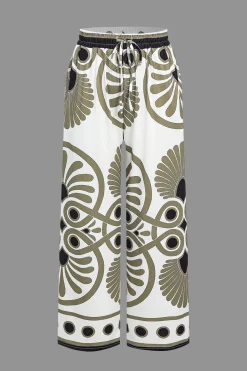 Abstract Print Drawstring Wide Leg Pants