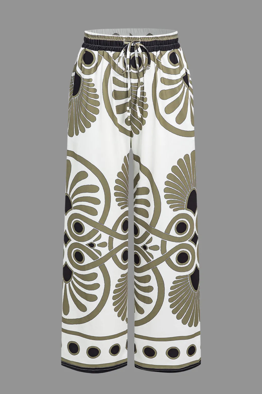 Abstract Print Drawstring Wide Leg Pants