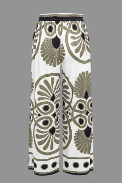 Abstract Print Drawstring Wide Leg Pants