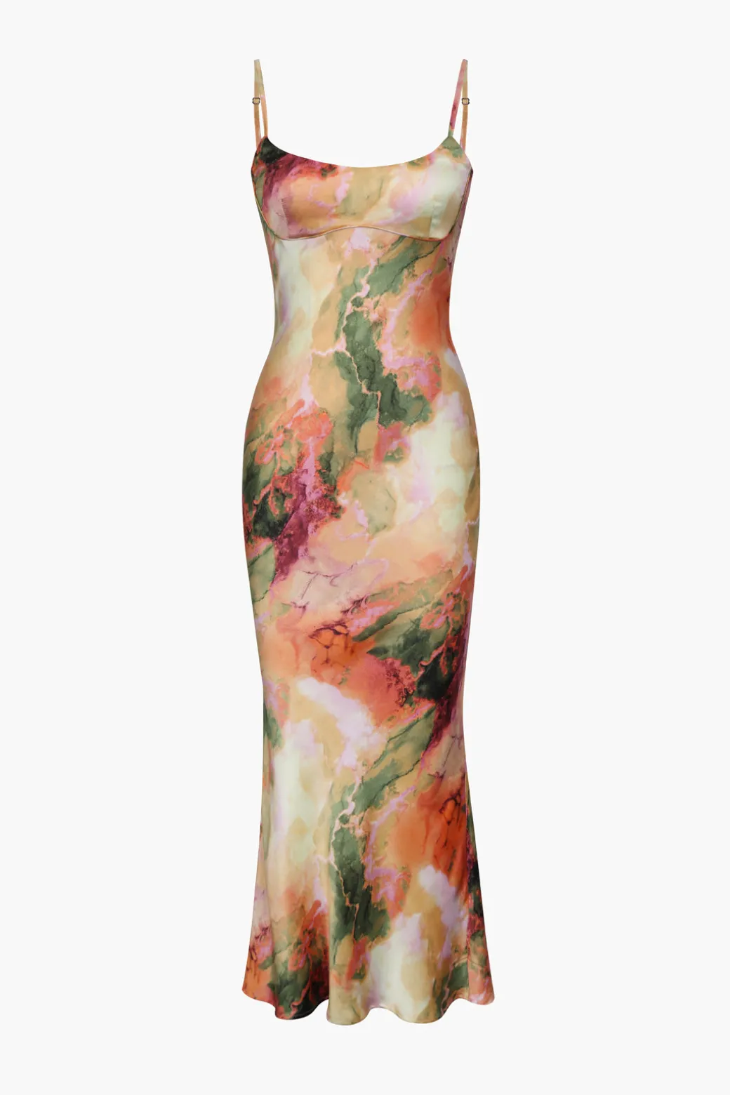 Abstract Print Fitted Midi Slip Dress