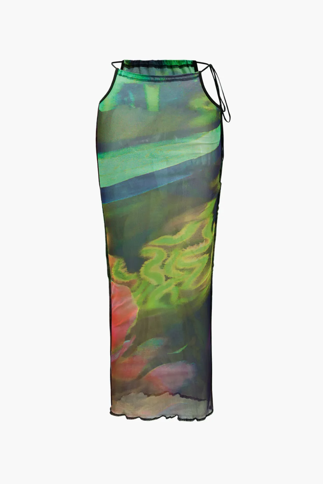 Abstract Print Knot Strapless Top And Cut Out Midi Skirt Set