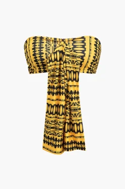 Abstract Print Knot Tube Top And Wide Leg Trouser Set