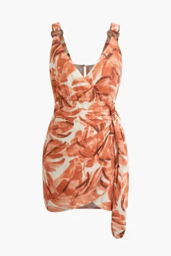 Abstract Print Knot V-Neck Mini Dress