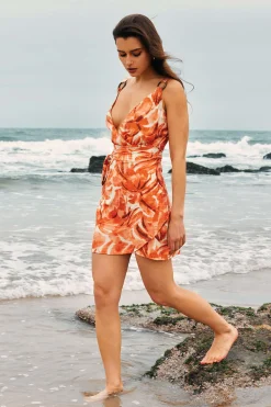Abstract Print Knot V-Neck Mini Dress
