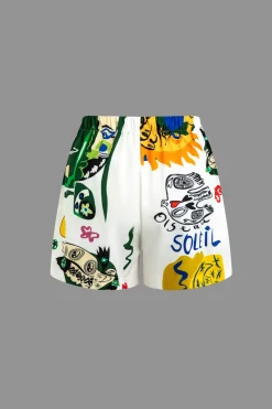 Abstract Print Knot-Front Shirt And Drawstring Shorts Set