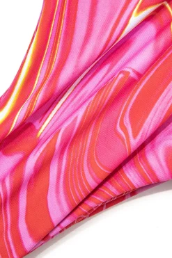 Abstract Print Mesh Four-Piece Swimsuit Set