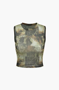 Abstract Print Mesh Tank Top