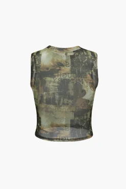 Abstract Print Mesh Tank Top