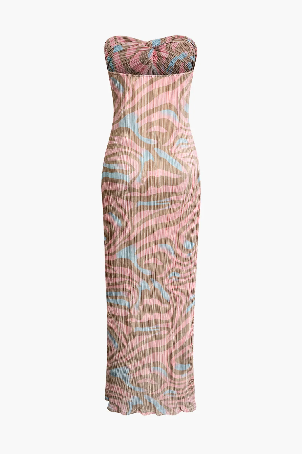 Abstract Print Plisse Strapless Maxi Dress