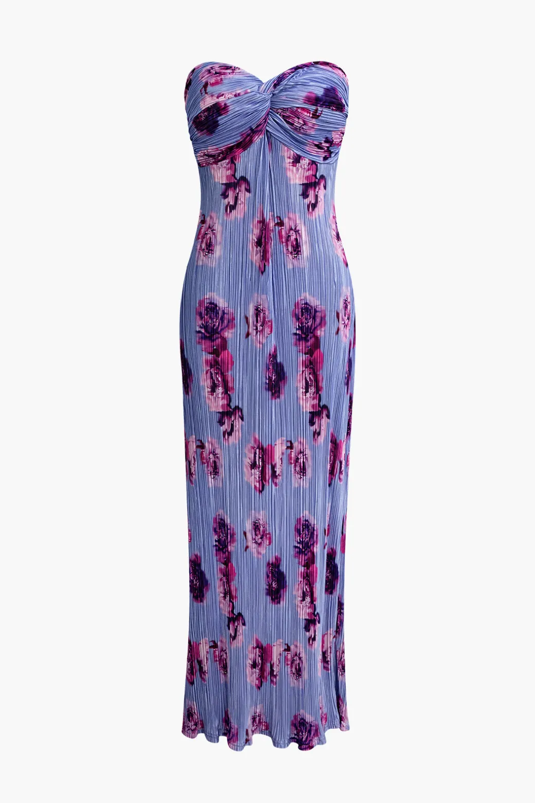 Abstract Print Plisse Strapless Maxi Dress