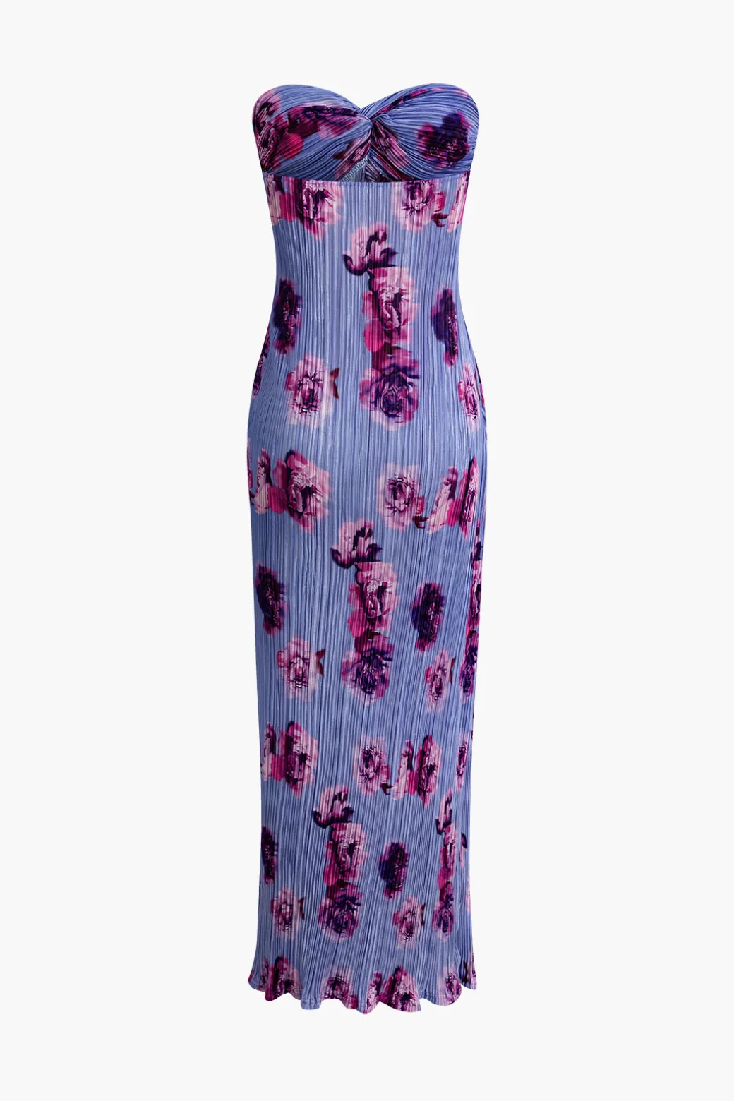 Abstract Print Plisse Strapless Maxi Dress