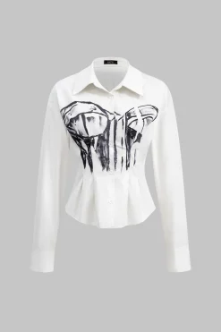Abstract Print Print Button Long-Sleeve Shirt
