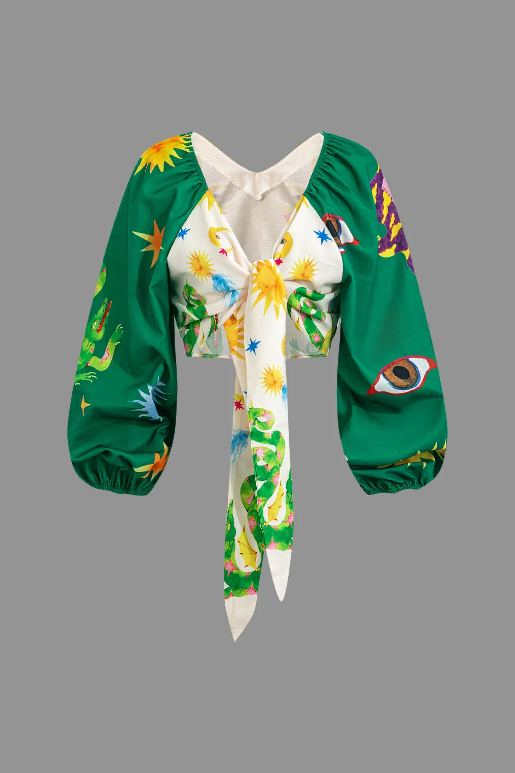 Abstract Print Puff Sleeve Two-Piece Shorts Set