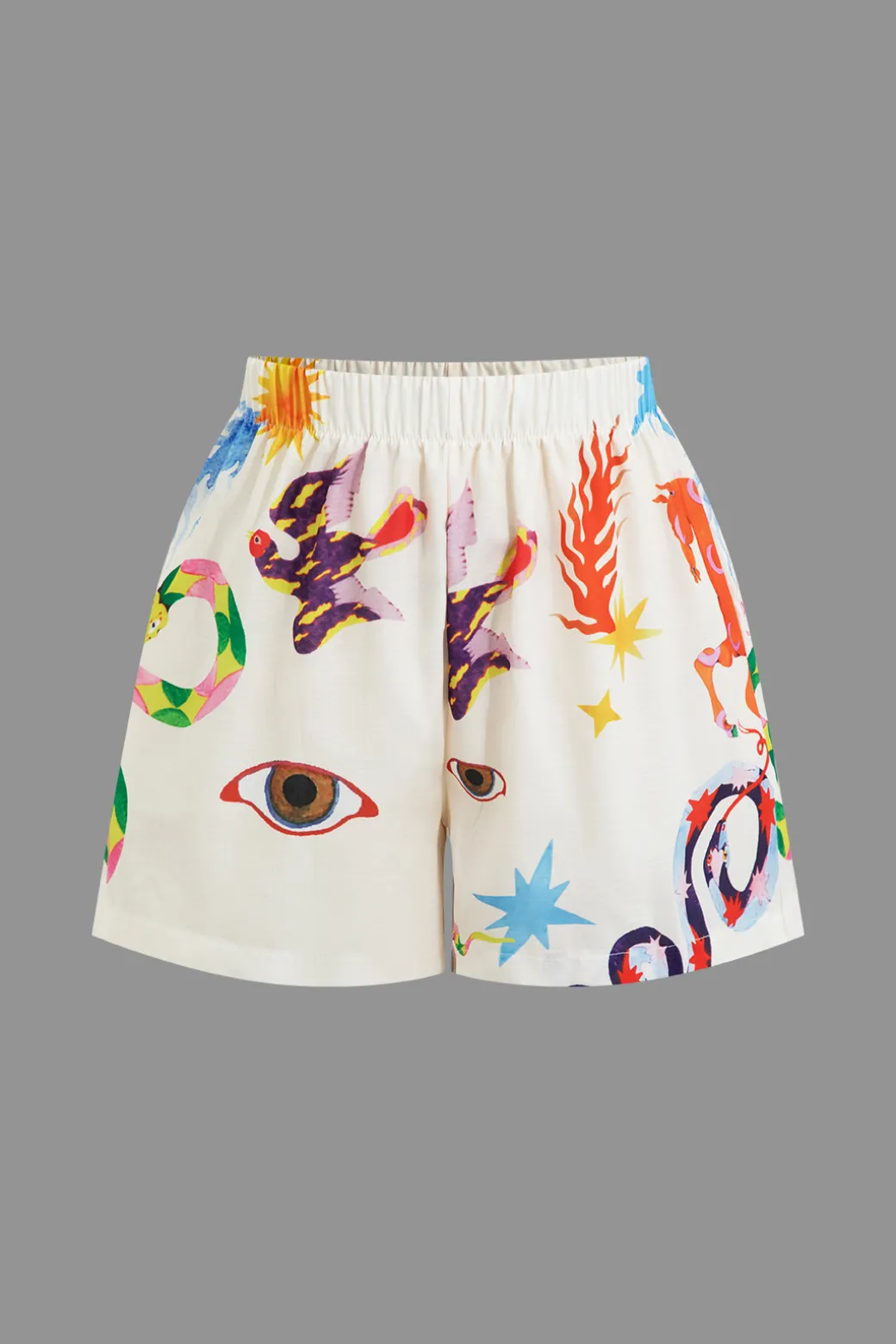 Abstract Print Puff Sleeve Two-Piece Shorts Set
