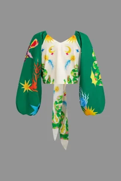 Abstract Print Puff Sleeve Two-Piece Shorts Set