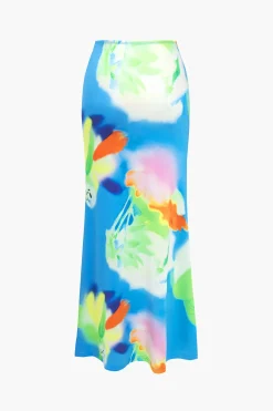 Abstract Print Ruched Round Neck Skirt Set