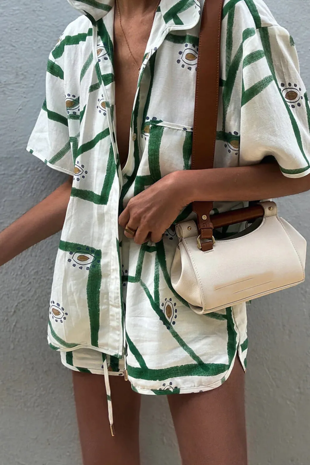 Abstract Print Shirt And Drawstring Shorts Set
