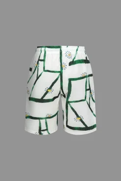 Abstract Print Shirt And Drawstring Shorts Set