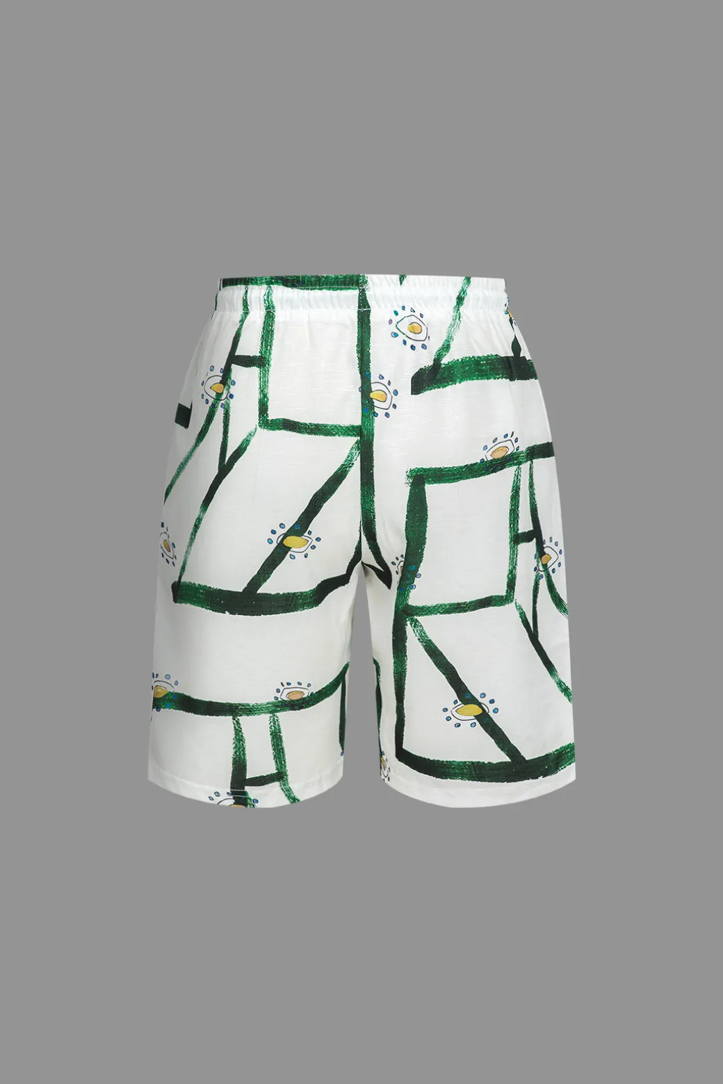 Abstract Print Shirt And Drawstring Shorts Set