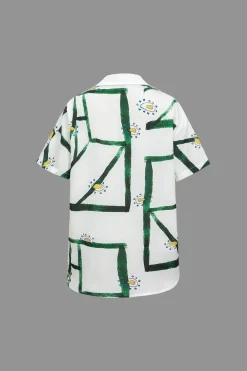 Abstract Print Shirt And Drawstring Shorts Set