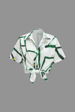 Abstract Print Shirt And Drawstring Shorts Set