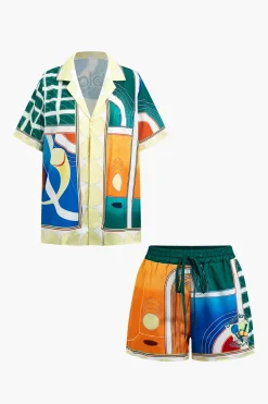 Abstract Print Shirt And Shorts Set