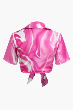 Abstract Print Short Sleeve Shirt And Shorts Set