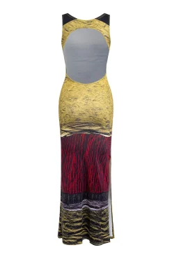 Abstract Print Sleeveless Backless Slit Maxi Dress