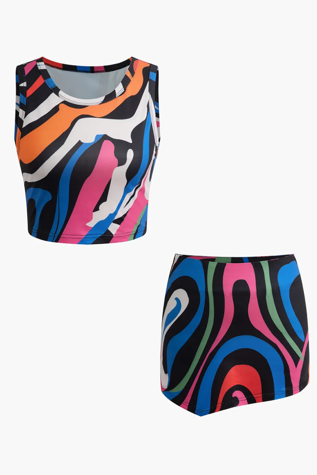 Abstract Print Tank Top And Asymmetric Skirt Set