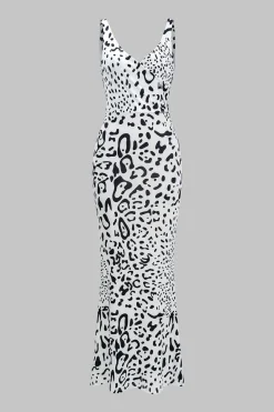 Abstract Print V-neck Sleeveless Maxi Dress
