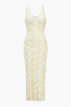 Appliques V-neck Slit Maxi Dress