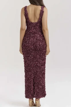 Appliques V-neck Slit Maxi Dress