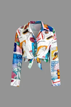 Artistic Print Collar Long-Sleeve Shirt