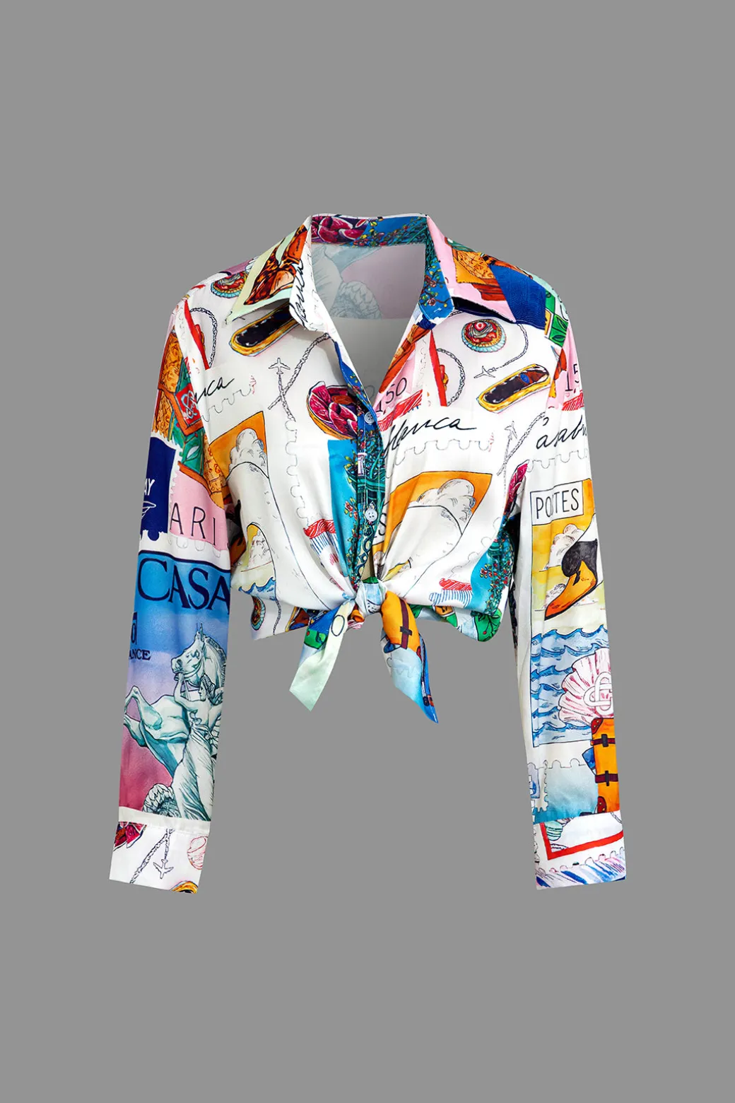 Artistic Print Collar Long-Sleeve Shirt