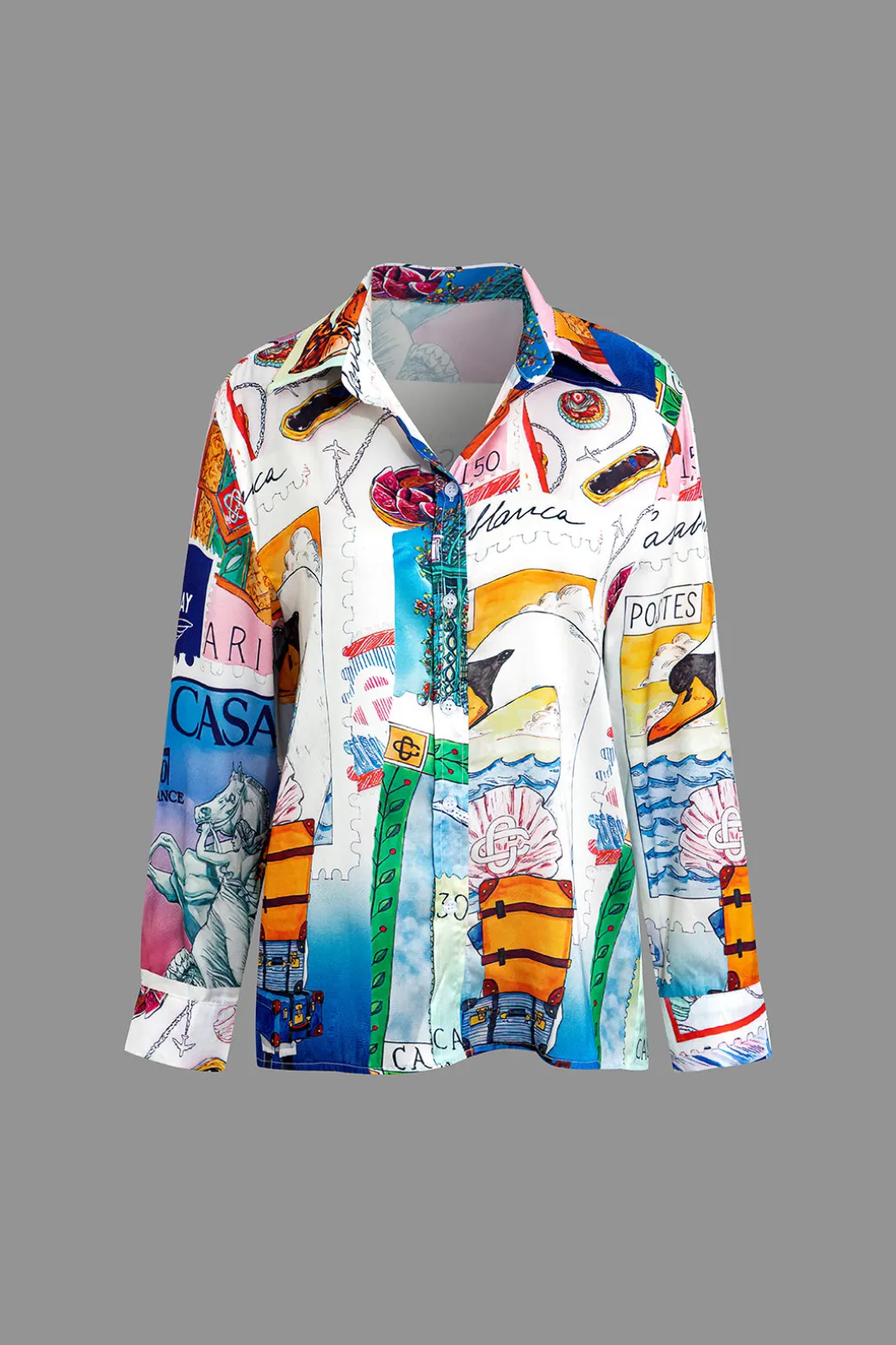Artistic Print Collar Long-Sleeve Shirt